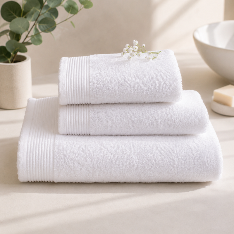 centraco founisseur linge de bain blanc céleste éponge 100% coton 450gr qualité professionnelle