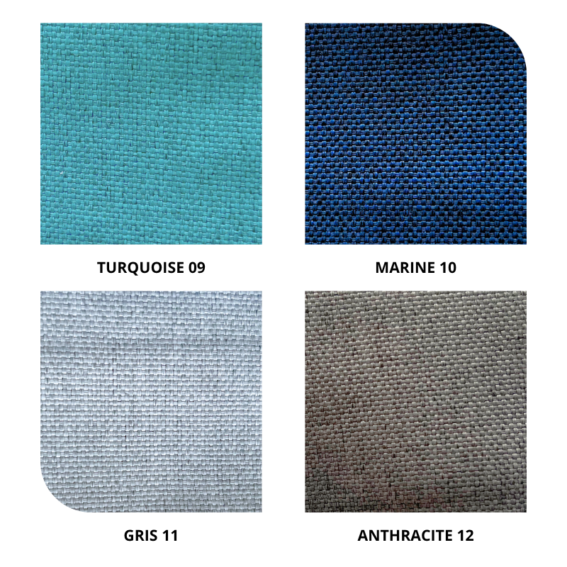 centraco tissu d'ameublement pare soleil BELLINI non feu pour collectivités fabrication française coloris turquoise 09, marine 10, gris 11, anthracite 12
