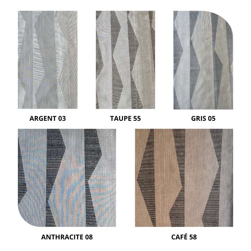 centraco tissu d'ameublement motif géométrique jacquard HAMBOURG non feu pour collectivités fabrication française coloris argent 03, taupe 55, gris 05, anthracite 08, café 58