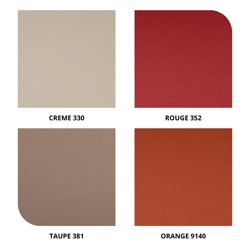 centraco tissu d'ameublement obscurcissant SCUDO non feu pour collectivités fabrication française coloris creme 330, rouge 352, taupe 381, orange 9140