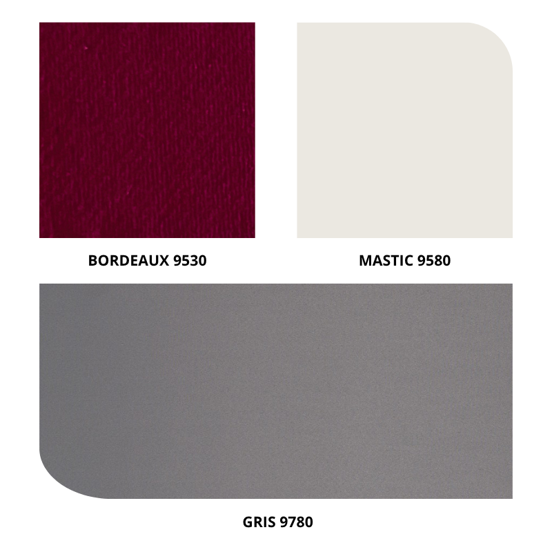 centraco tissu d'ameublement obscurcissant SCUDO non feu pour collectivités fabrication française coloris bordeaux 9530, mastic 9580, gris 9780