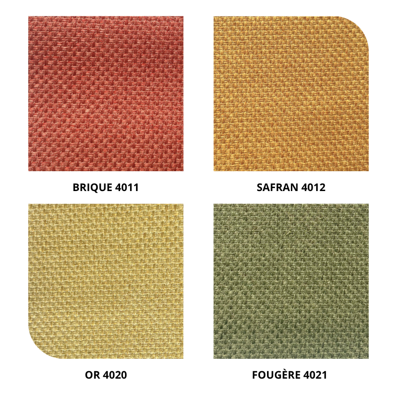 centraco tissu d'ameublement uni occultant URBINO non feu pour collectivités fabrication française coloris brique 4011, safran 4012, or 4020, fougère 4021