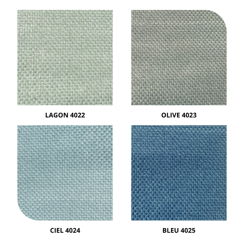 centraco tissu d'ameublement uni occultant URBINO non feu pour collectivités fabrication française coloris lagon 4022, olive 4023, ciel 4024, bleu 4025