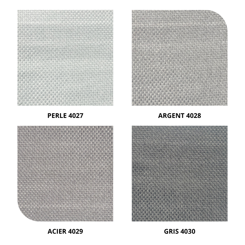 centraco tissu d'ameublement uni occultant URBINO non feu pour collectivités fabrication française coloris perle 4027, argent 4028, acier 4029, gris 4030