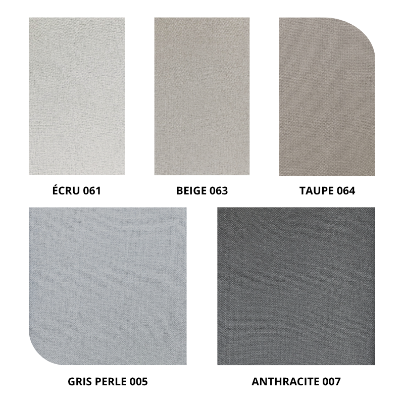 centraco tissu d'ameublement uni occultant double face TWIN non feu pour collectivités fabrication française coloris écru 061, beige 063, taupe 064, gris perle 005, anthracite 007
