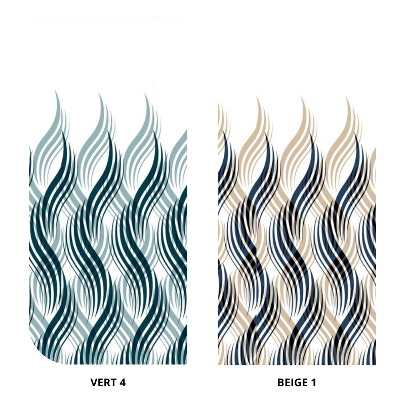 centraco voilage imprimé 100% polyester FLAMME non feu pour collectivités fabrication française coloris vert 4, beige 1