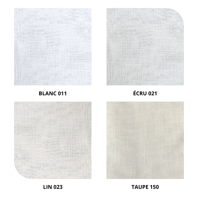 centraco voilage uni effet tissé naturel 100% polyester LISE non feu pour collectivités fabrication française coloris blanc 011, écru 021, lin 023, taupe 150