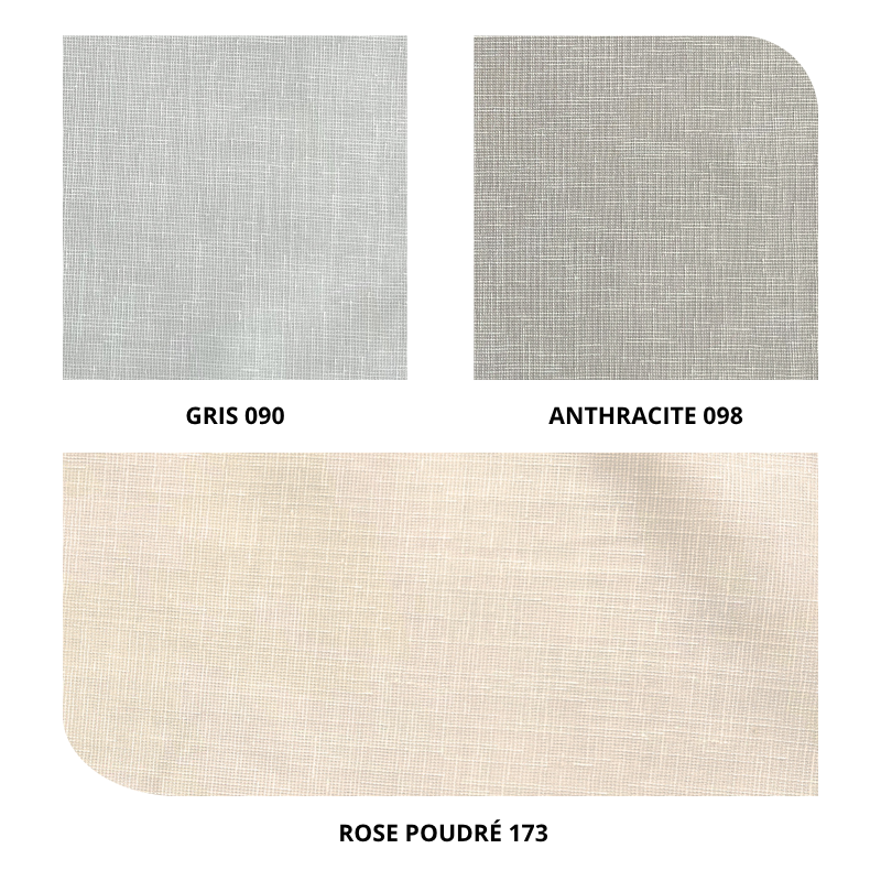 centraco voilage uni effet tissé naturel 100% polyester LISE non feu pour collectivités fabrication française coloris gris 090, anthracite 098, rose poudré 173