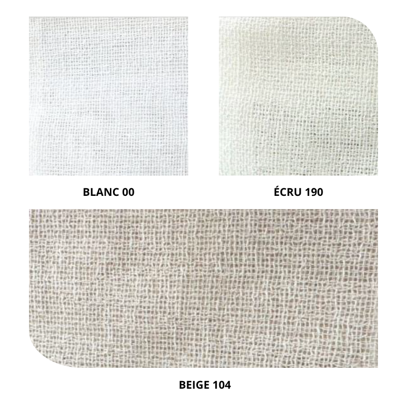centraco voilage uni effet toile de jute 100% polyester MADISON non feu pour collectivités fabrication française coloris blanc 00, écru 190, beige 104